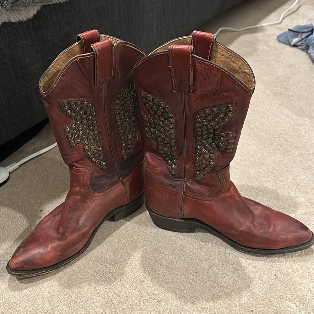Frye Red and Tan Leather Boots - Picture 3 of 7